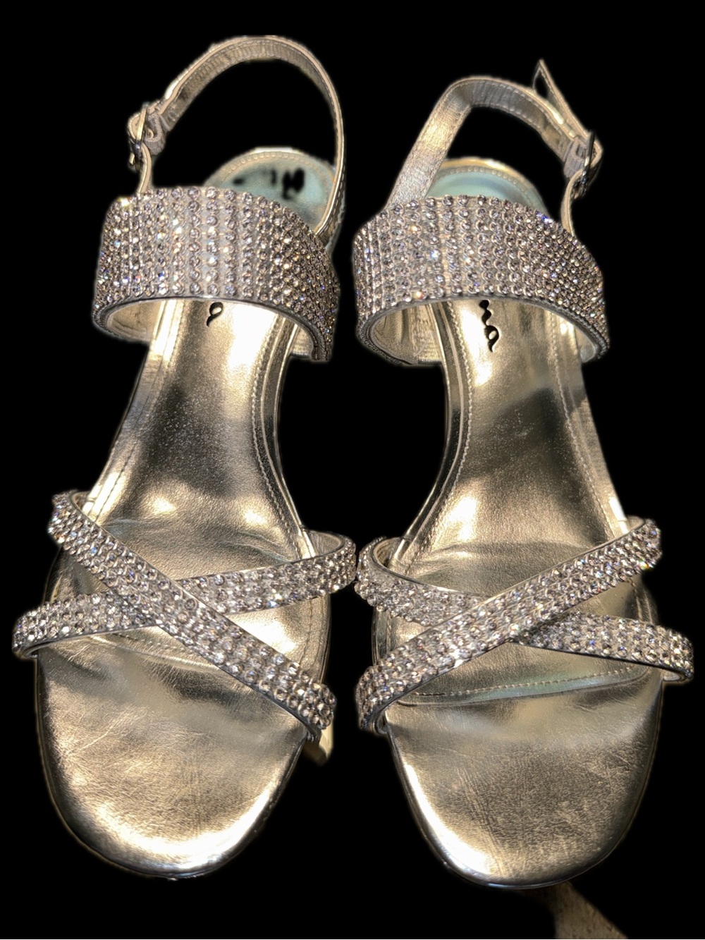 Touch of Nina Silver Crystal-Embellished Strappy Heels